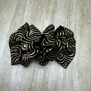 Vintage Large Hair Clip Barrette Fabric Bow Blue Tufted Gold‎ Black